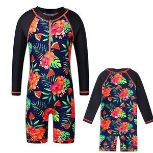 ZYNUNE One Piece Rashguard Swimsuit UV + UPF 50+ Floral/Black Girls Size 10 NWT